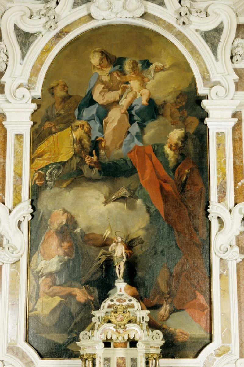 1-Pittoni G. sec. XVIII, Madonna con Gesù Bambino in gloria; San Giuseppe; San Germano vescovo; San Pietro Apostolo; San Paolo Apostolo